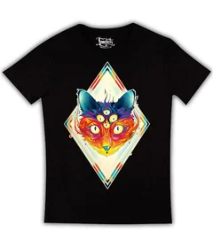 Прикольные футболки: кошка в ромбе на черной